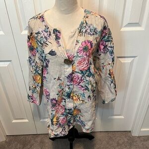 Made In Italy size 1X Linen Floral Button-Up Tunic